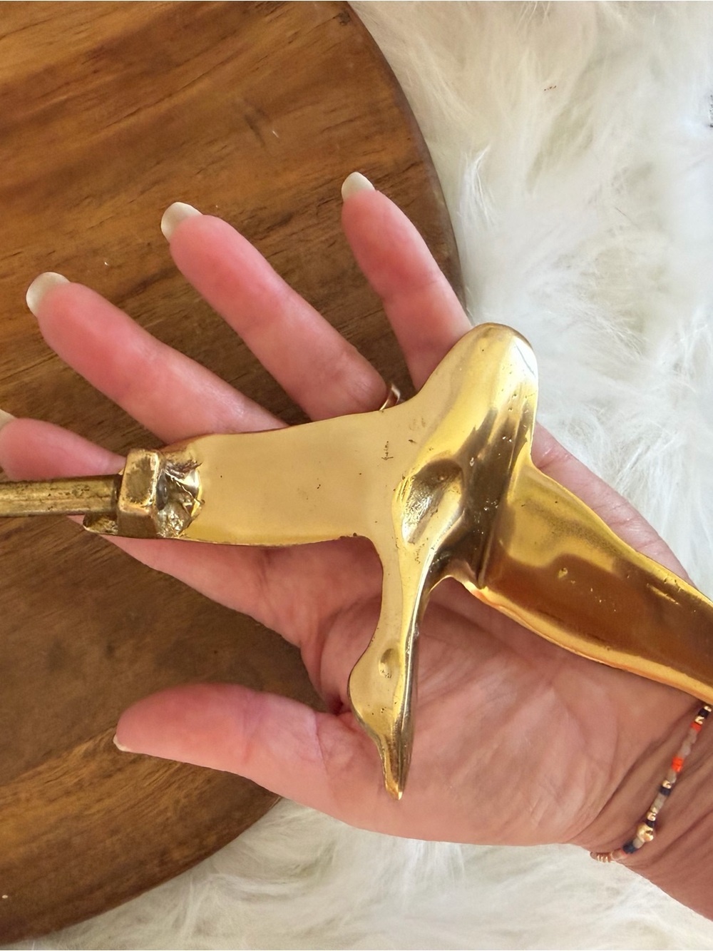 Vintage solid brass flying duck fireplace damper flue pull hook. - Picture 3 of 4